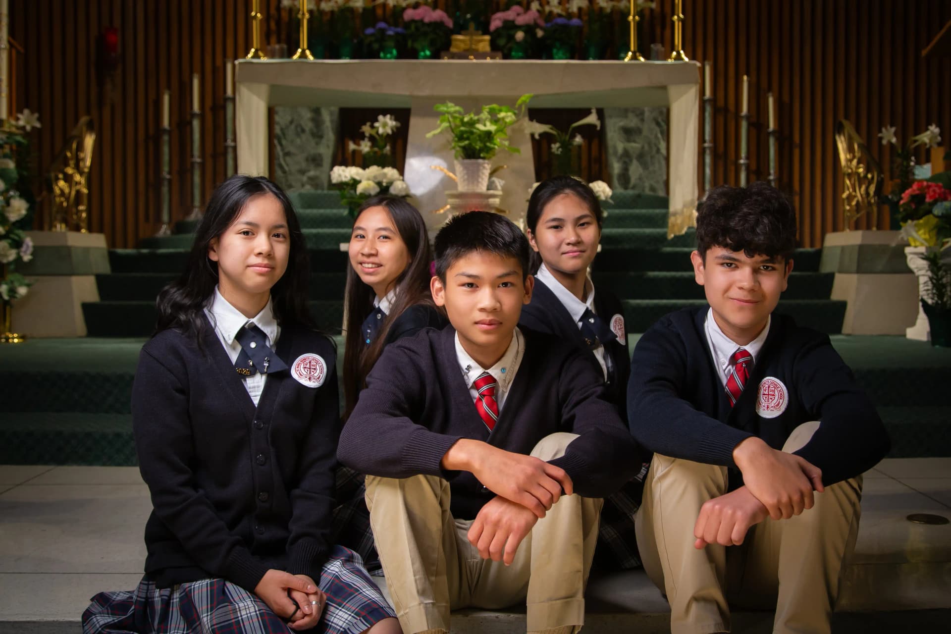 Saint Maria Goretti Catholic School students in the church sanctuary